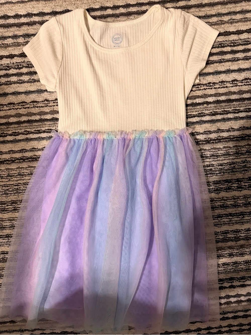 wonder nation Cream Ribbed Top with Pastel Purple & Blue Tulle Skirt
